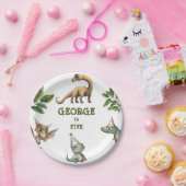 Cute Watercolor Kids Dinosaur Theme Birthday ペーパープレート (パーティー)