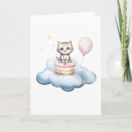 Cute watercolor Kitten Birthday Card カード