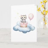 Cute watercolor Kitten Birthday Card カード (黄色い花)