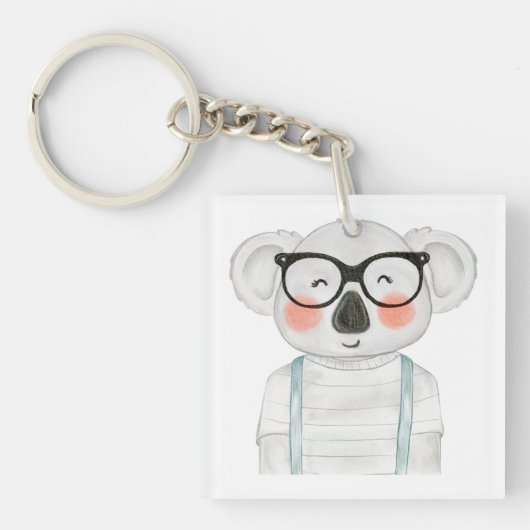 Cute Watercolor Koala with Glasses キーホルダー (正面)