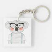 Cute Watercolor Koala with Glasses キーホルダー (裏面)