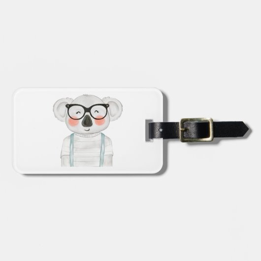 Cute Watercolor Koala with Glasses ラゲッジタグ (正面横)