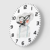 Cute Watercolor Koala with Glasses ラージ壁時計 (傾斜)