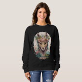 Cute Watercolor Lynx Flower Crown Floral Feline スウェットシャツ (正面フル)