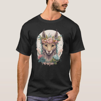 Cute Watercolor Lynx Flower Crown Floral Feline Tシャツ