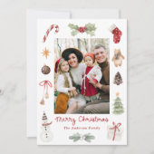 Cute Watercolor Merry Christmas Family Photo シーズンカード (正面)