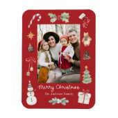 Cute Watercolor Merry Christmas Red Family Photo マグネット (縦)
