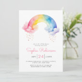Cute Watercolor Modern  Rainbow Baby Shower 招待状 (スタンド正面)