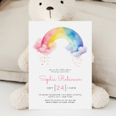 Cute Watercolor Modern Rainbow Baby Shower 招待状