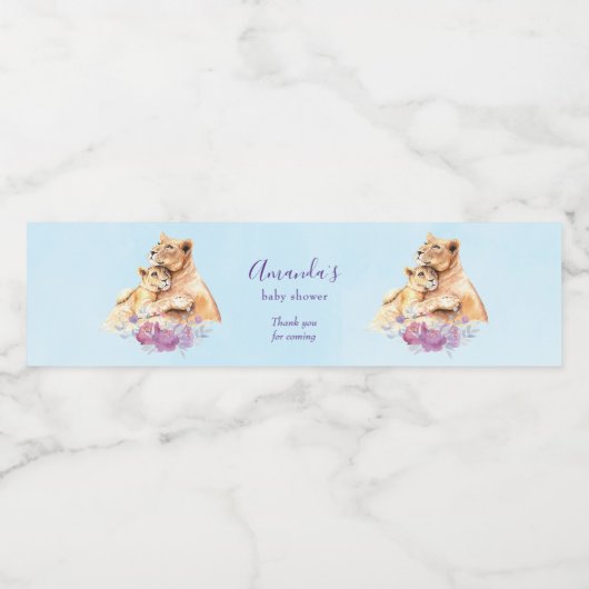 Cute Watercolor Mother Lion & Cub Shower ペットボトルラベル (シングルラベル)