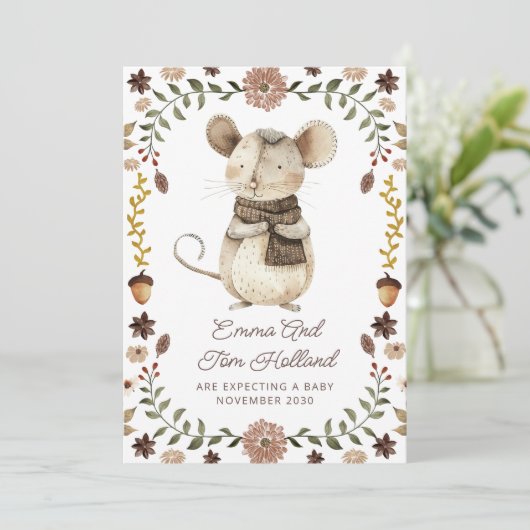 Cute Watercolor Mouse Pregnancy 案内状 (スタンド正面)