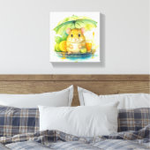 Cute Watercolor Mouse Under Umbrella Canvas Art ! キャンバスプリント (インサイチュ (寝室))