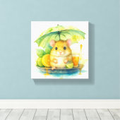 Cute Watercolor Mouse Under Umbrella Canvas Art ! キャンバスプリント (インサイチュ (ウッドフロア))