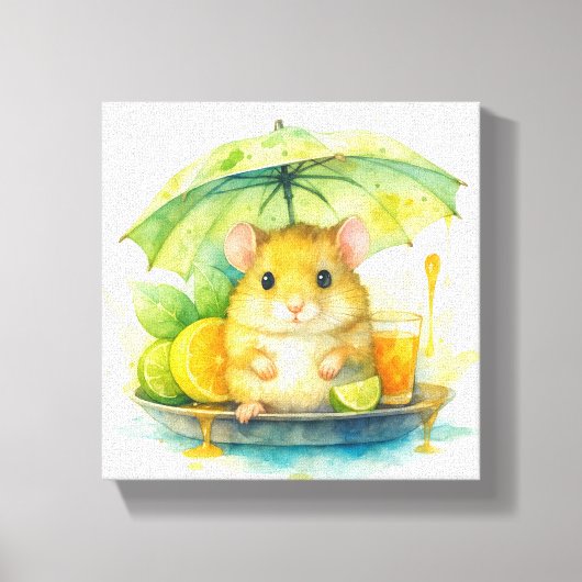 Cute Watercolor Mouse Under Umbrella Canvas Art ! キャンバスプリント (正面)