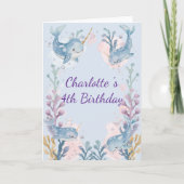 Cute Watercolor Narwhal Whale fish Seamless Sea カード (正面)