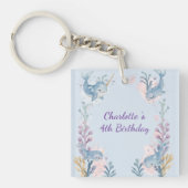 Cute Watercolor Narwhal Whale fish Seamless Sea  キーホルダー (正面)