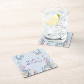 Cute Watercolor Narwhal Whale fish Seamless Sea  スクエアペーパーコースター (インサイチュ)