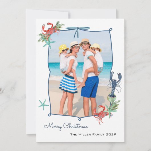 Cute Watercolor Nautical Christmas Photo シーズンカード (正面)