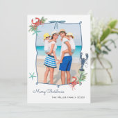 Cute Watercolor Nautical Christmas Photo シーズンカード (スタンド正面)