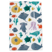 Cute Watercolor Ocean Animals Pattern ミディアムペーパーバッグ (正面)