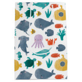 Cute Watercolor Ocean Animals Pattern ミディアムペーパーバッグ (裏面)