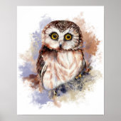 Cute Watercolor Owl Bird Nature art ポスター (正面)