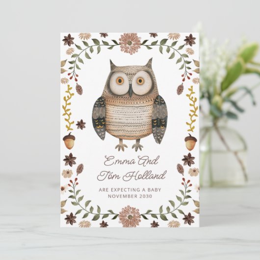 Cute Watercolor Owl Pregnancy 案内状 (スタンド正面)