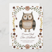 Cute Watercolor Owl Pregnancy 案内状 (正面/裏面)