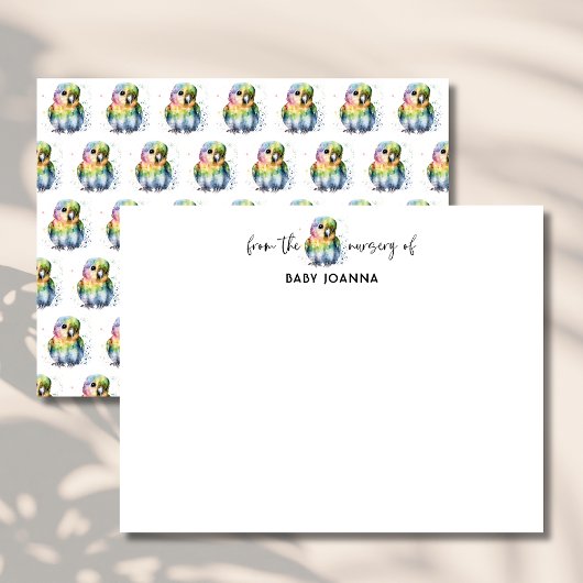 Cute Watercolor Parrot Chic Nursery Note Card 招待状