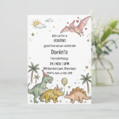 Cute Watercolor Pastel Dinosaur Third Birthday 招待状 (スタンド正面)