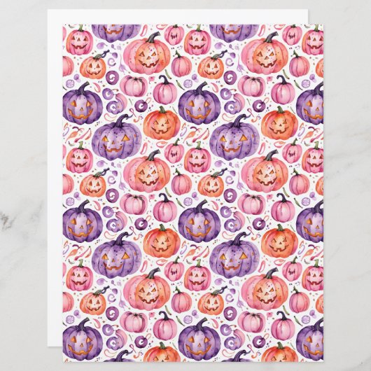 Cute Watercolor Pastel Halloween Pumpkin Paper (正面/裏面)