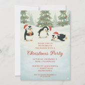 Cute Watercolor Penguins Christmas Forest 招待状 (正面)