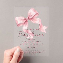 Cute Watercolor Pink Bow Baby Shower Invitation アクリル招待状
