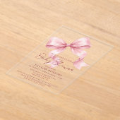 Cute Watercolor Pink Bow Baby Shower Invitation アクリル招待状 (レイダウン)