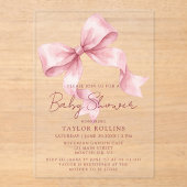 Cute Watercolor Pink Bow Baby Shower Invitation アクリル招待状 (正面)