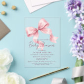Cute Watercolor Pink Bow Baby Shower Invitation アクリル招待状 (インサイチュ (ウェディング))