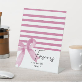 Cute Watercolor Pink Bow Favors 台座サイン