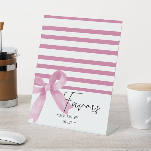 Cute Watercolor Pink Bow Favors 台座サイン (インサイチュ)