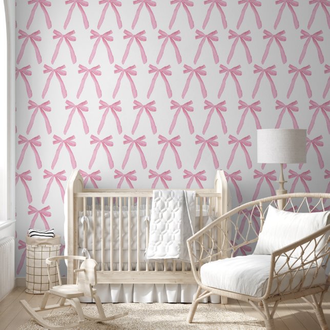 Cute Watercolor Pink Bows Baby girl nursery 壁紙 (キッズ)