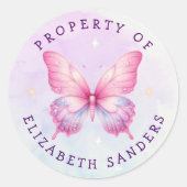 Cute Watercolor PInk Butterfly  ラウンドシール (正面)