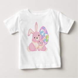 CUTE WATERCOLOR PINK EASTER BUNNIES & EASTER EGG ベビーTシャツ