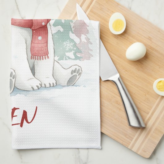 Cute watercolor Polar Bear キッチンタオル (四つ折り)