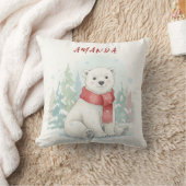 Cute watercolor Polar Bear Winter  クッション (ブランケット)