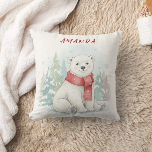 Cute watercolor Polar Bear Winter  クッション (ブランケット)