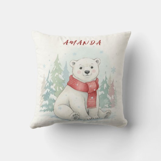 Cute watercolor Polar Bear Winter クッション (裏面)