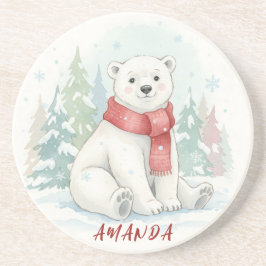 Cute watercolor Polar Bear Winter  コースター