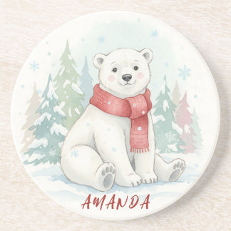Cute watercolor Polar Bear Winter  コースター