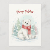 Cute watercolor Polar Bear Winter  シーズンポストカード (正面)