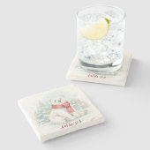 Cute watercolor Polar Bear Winter  ストーンコースター (横)