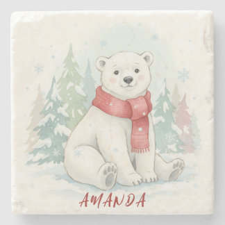 Cute watercolor Polar Bear Winter  ストーンコースター